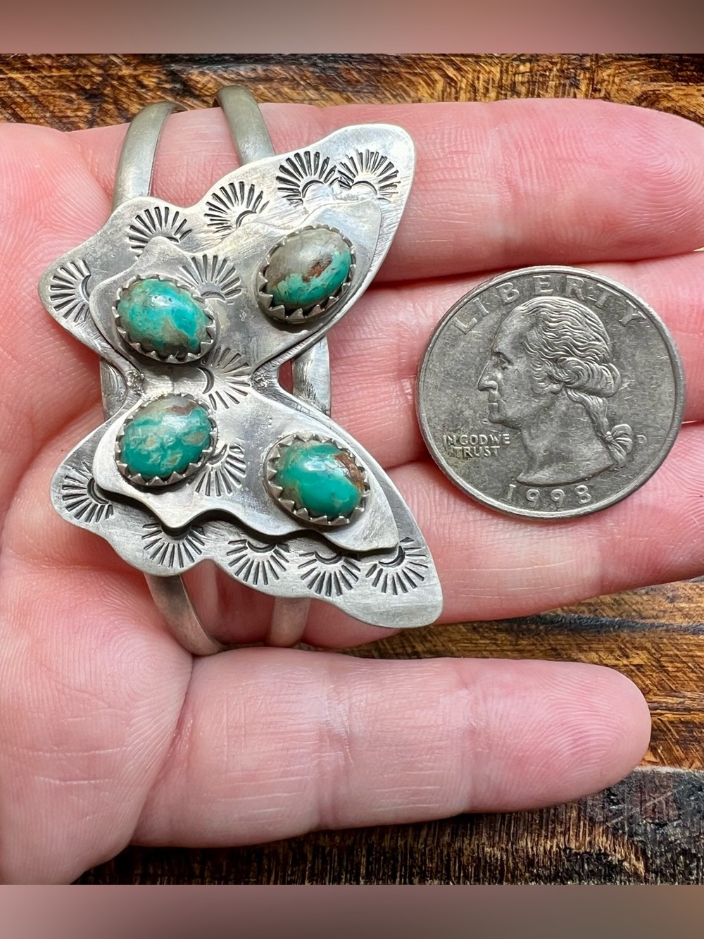 Sterling Silver Fox Turquoise Butterfly Cuff Bracelet Size 7 - Picture 9 of 10
